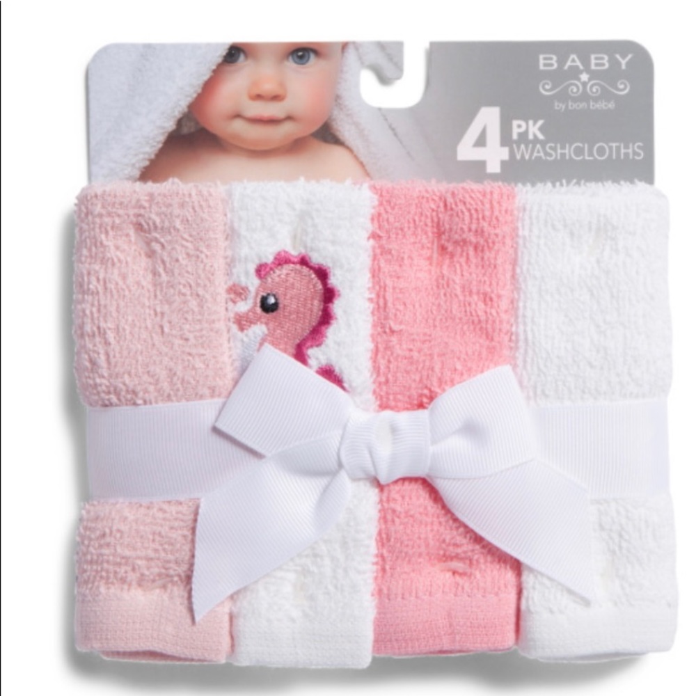 Bon Bebe 4-pk Baby Girl Seahorse Theme Washcloth